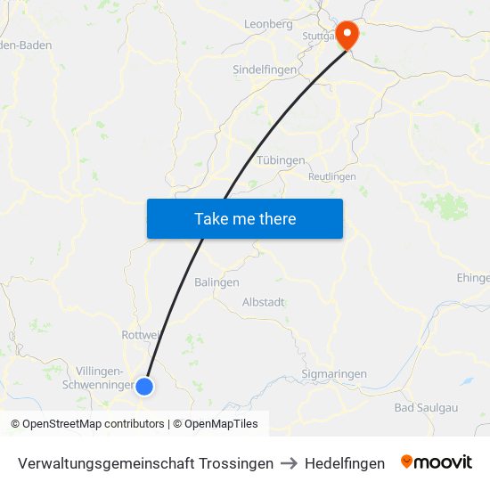 Verwaltungsgemeinschaft Trossingen to Hedelfingen map