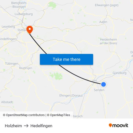 Holzheim to Hedelfingen map