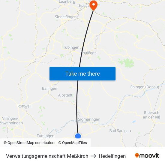 Verwaltungsgemeinschaft Meßkirch to Hedelfingen map