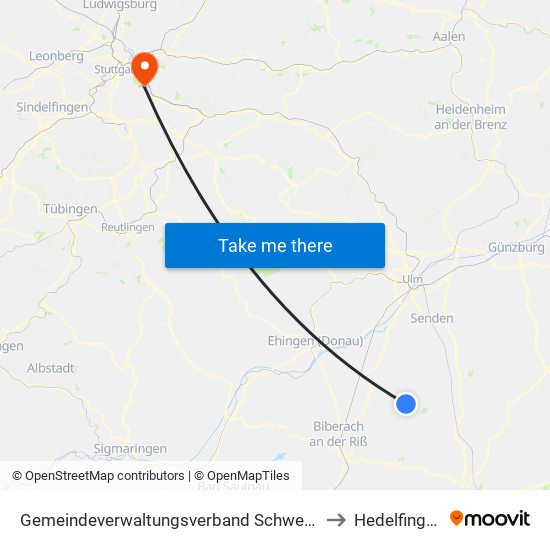 Gemeindeverwaltungsverband Schwendi to Hedelfingen map