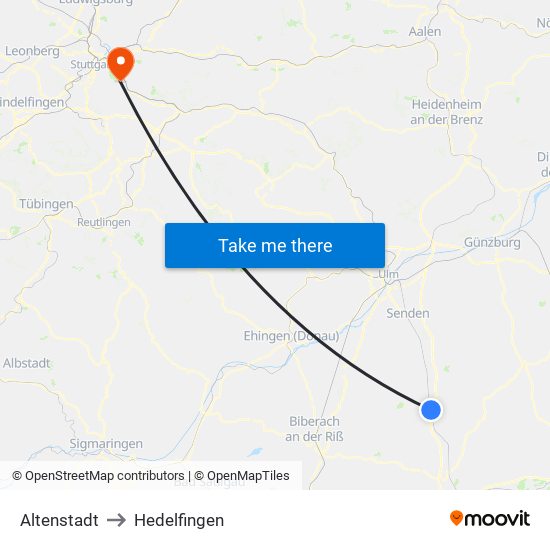 Altenstadt to Hedelfingen map