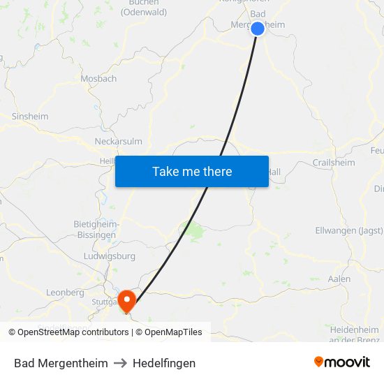Bad Mergentheim to Hedelfingen map