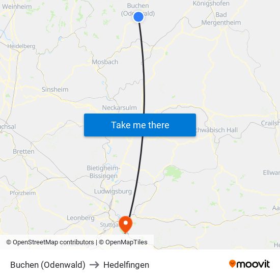 Buchen (Odenwald) to Hedelfingen map