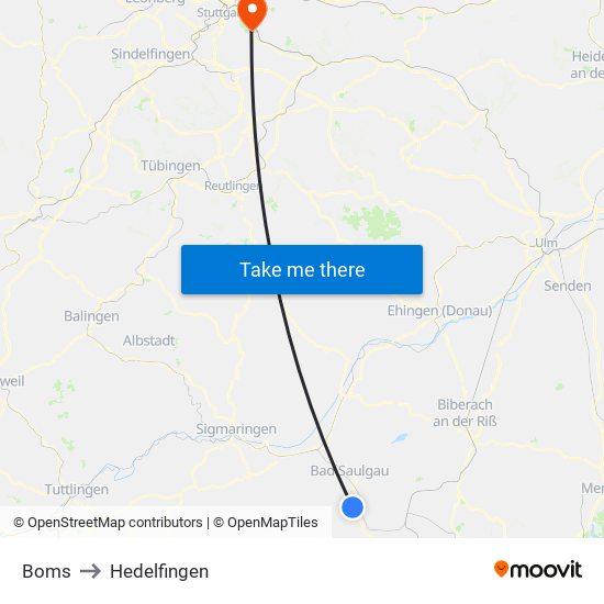 Boms to Hedelfingen map