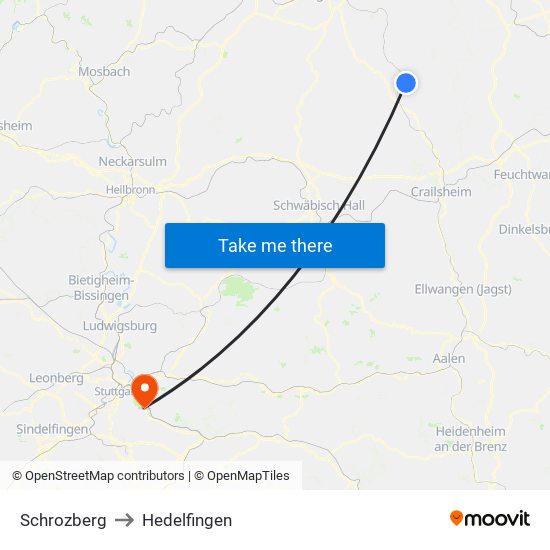 Schrozberg to Hedelfingen map