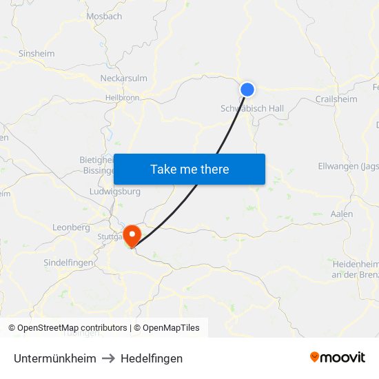 Untermünkheim to Hedelfingen map