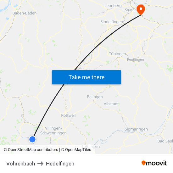 Vöhrenbach to Hedelfingen map