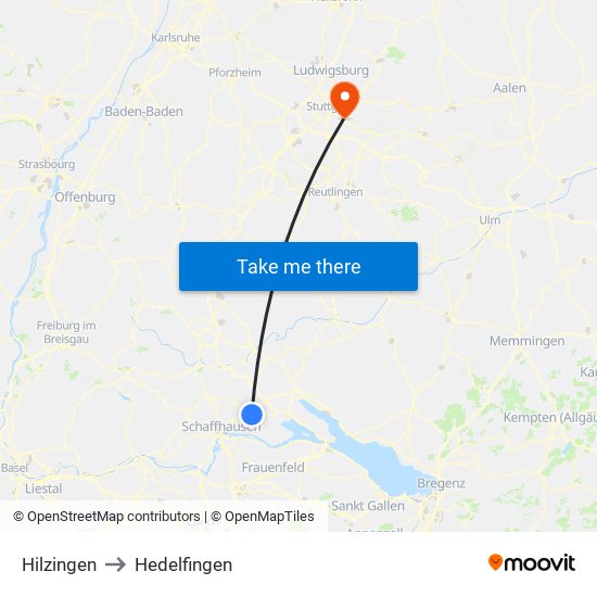 Hilzingen to Hedelfingen map