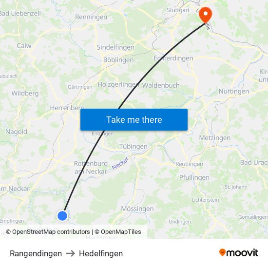 Rangendingen to Hedelfingen map