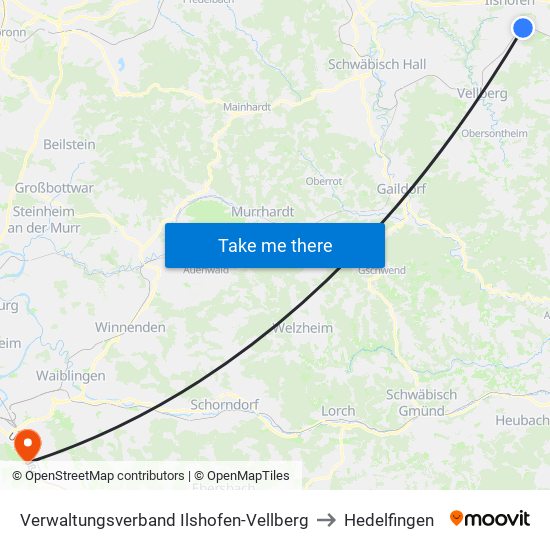 Verwaltungsverband Ilshofen-Vellberg to Hedelfingen map