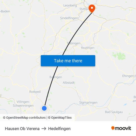 Hausen Ob Verena to Hedelfingen map