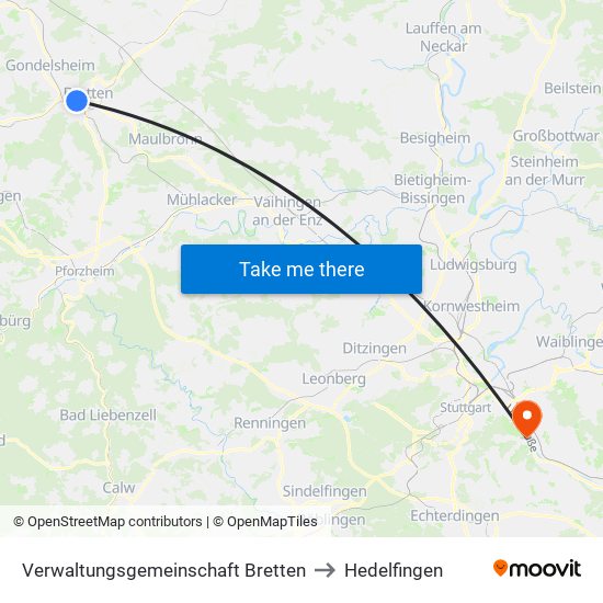 Verwaltungsgemeinschaft Bretten to Hedelfingen map