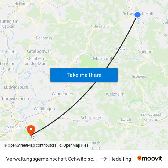 Verwaltungsgemeinschaft Schwäbisch Hall to Hedelfingen map