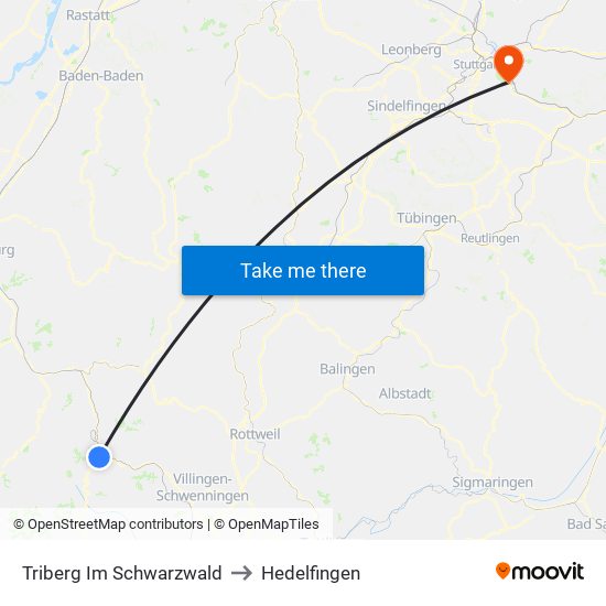 Triberg Im Schwarzwald to Hedelfingen map