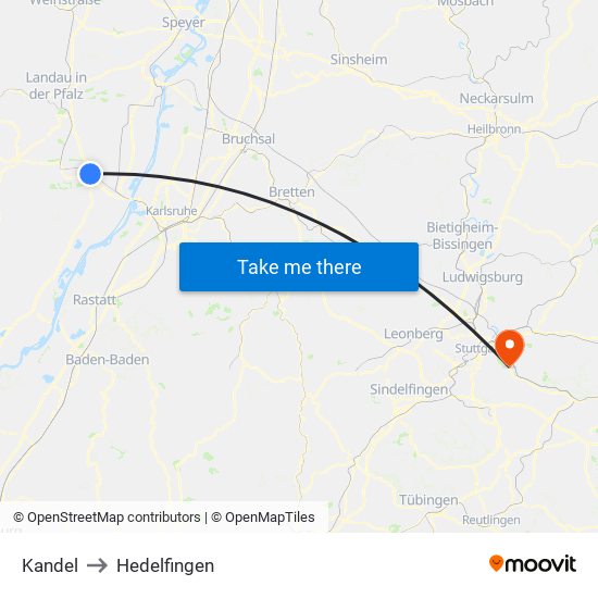 Kandel to Hedelfingen map