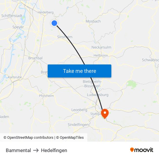 Bammental to Hedelfingen map