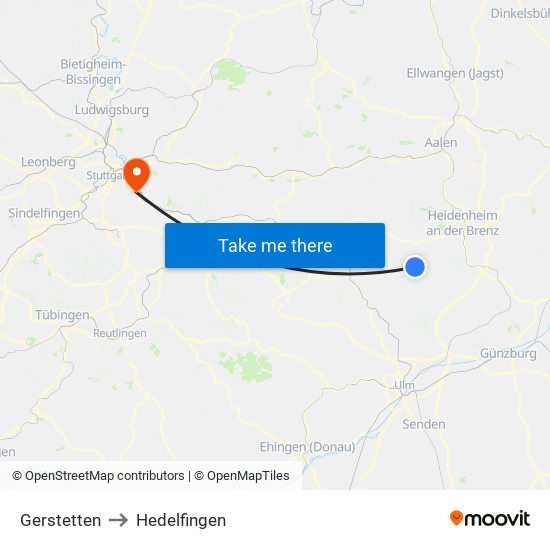 Gerstetten to Hedelfingen map