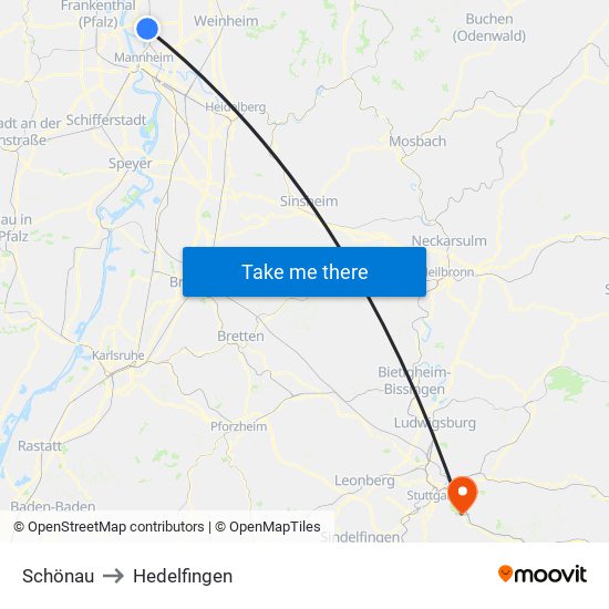 Schönau to Hedelfingen map