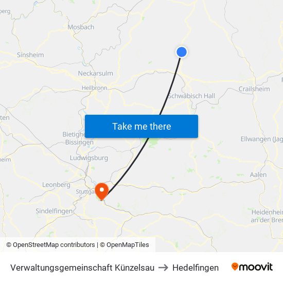 Verwaltungsgemeinschaft Künzelsau to Hedelfingen map