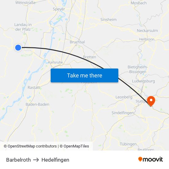 Barbelroth to Hedelfingen map