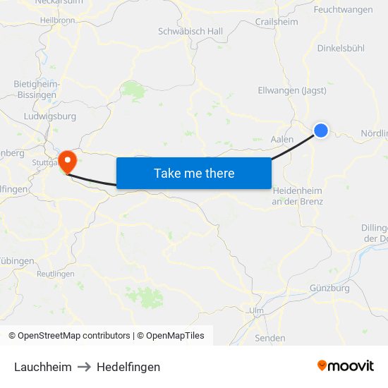 Lauchheim to Hedelfingen map