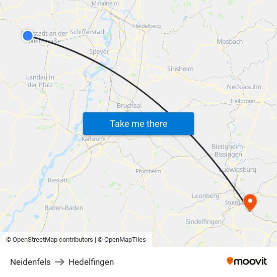 Neidenfels to Hedelfingen map