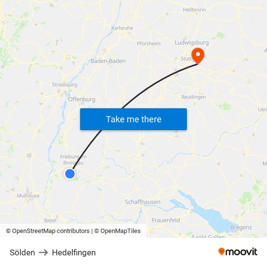 Sölden to Hedelfingen map