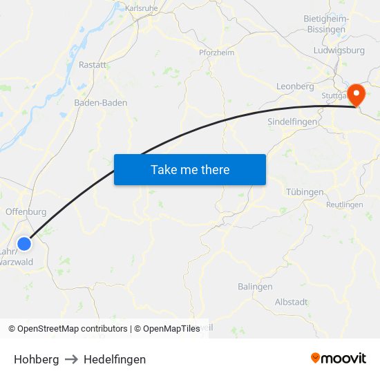 Hohberg to Hedelfingen map