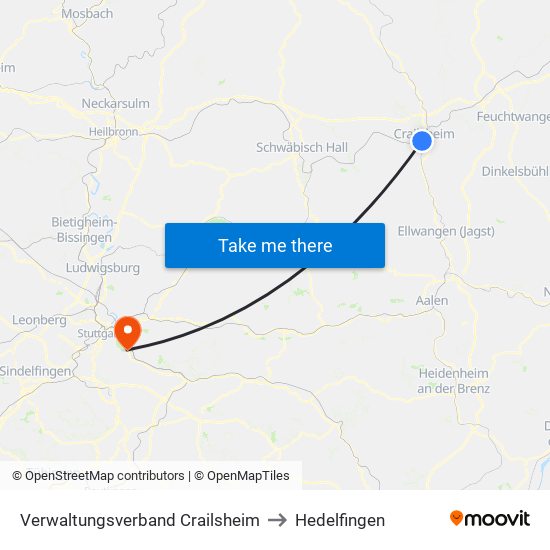 Verwaltungsverband Crailsheim to Hedelfingen map