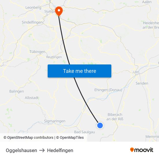 Oggelshausen to Hedelfingen map
