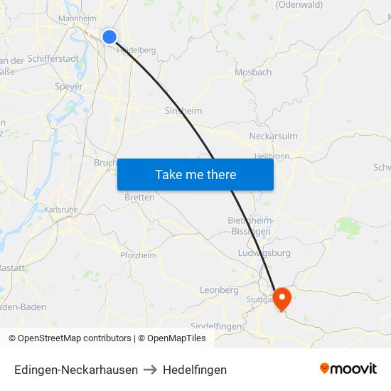 Edingen-Neckarhausen to Hedelfingen map