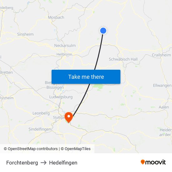 Forchtenberg to Hedelfingen map