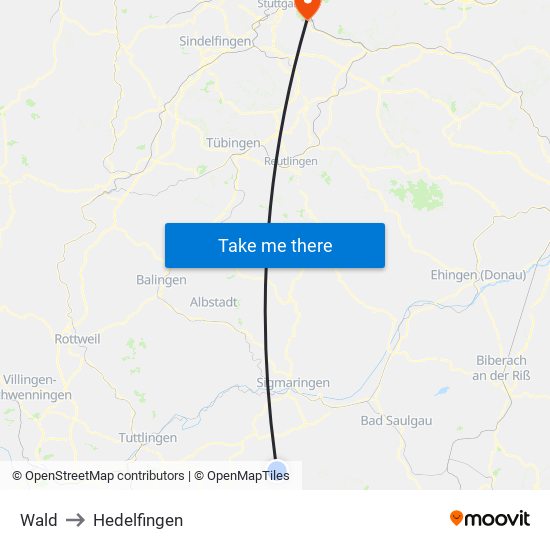 Wald to Hedelfingen map