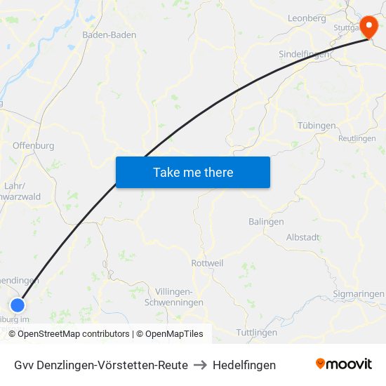 Gvv Denzlingen-Vörstetten-Reute to Hedelfingen map