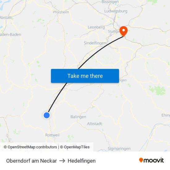 Oberndorf am Neckar to Hedelfingen map