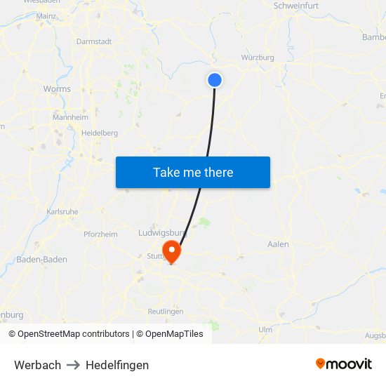 Werbach to Hedelfingen map