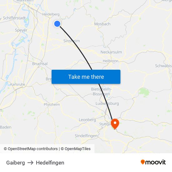 Gaiberg to Hedelfingen map