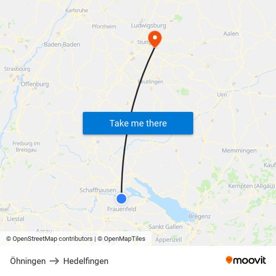 Öhningen to Hedelfingen map