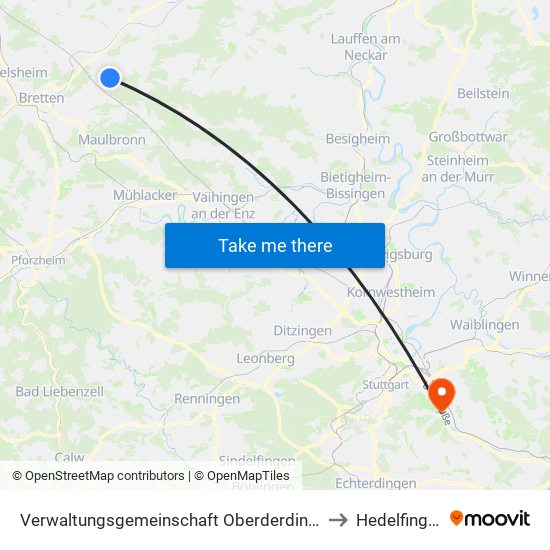 Verwaltungsgemeinschaft Oberderdingen to Hedelfingen map