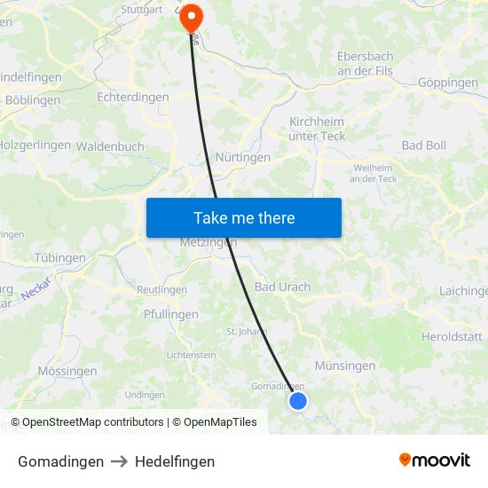 Gomadingen to Hedelfingen map