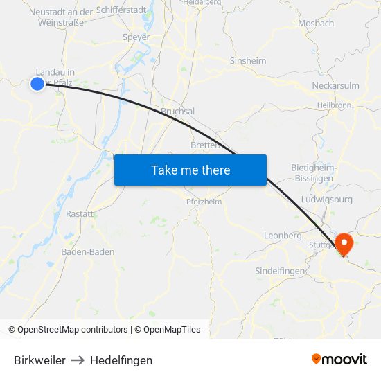 Birkweiler to Hedelfingen map