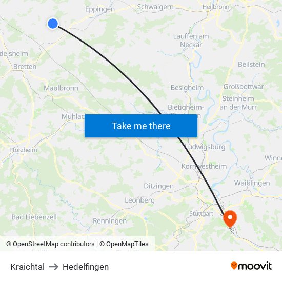 Kraichtal to Hedelfingen map