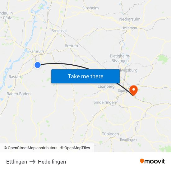 Ettlingen to Hedelfingen map