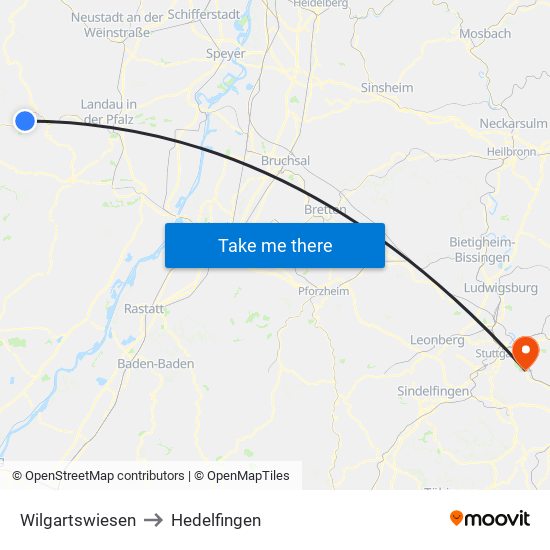 Wilgartswiesen to Hedelfingen map