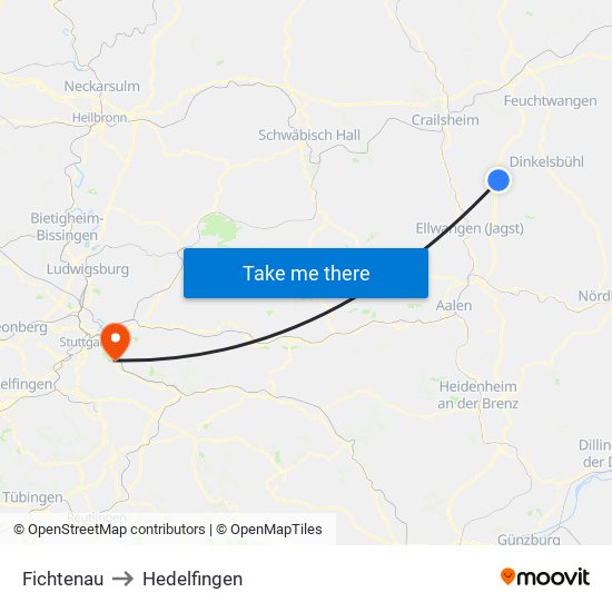 Fichtenau to Hedelfingen map