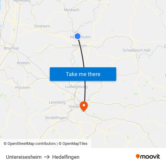Untereisesheim to Hedelfingen map