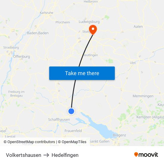 Volkertshausen to Hedelfingen map