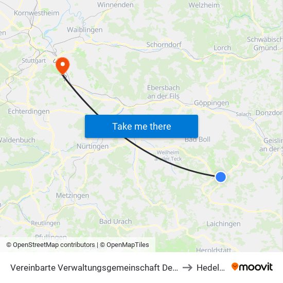 Vereinbarte Verwaltungsgemeinschaft Der Gemeinde Deggingen to Hedelfingen map