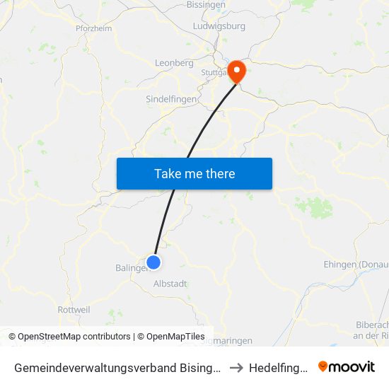 Gemeindeverwaltungsverband Bisingen to Hedelfingen map