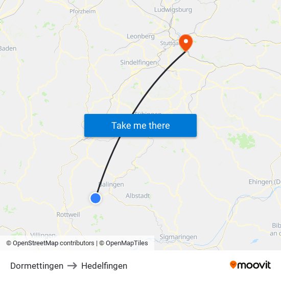 Dormettingen to Hedelfingen map